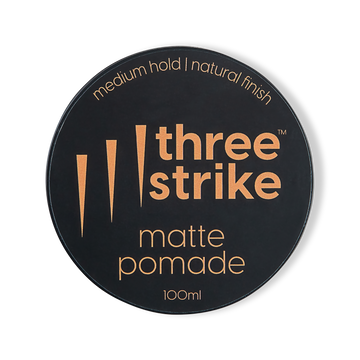 Three Strike Grooming matte pomade for men – medium hold with natural finish and easy washout