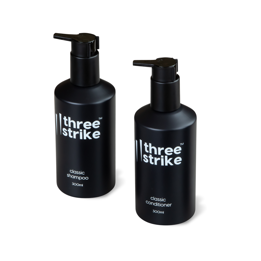 Shampoo and conditioner bundle by Three Strike Grooming – sulfate-free, paraben-free, and silicone-free haircare for men